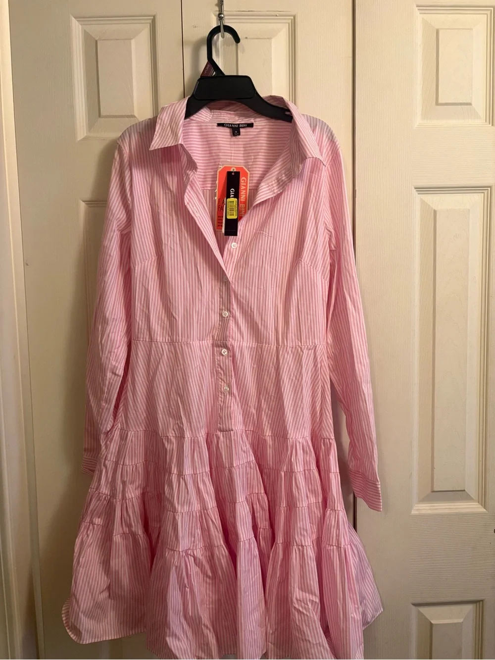 Gianni Bini Pink and White Striped Button Shirt Dress - Picture 2 of 5